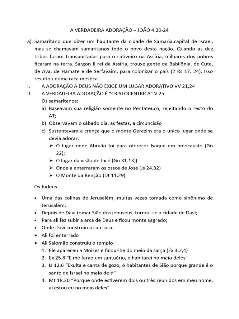A Verdadeira Adoração: Lição 3 | PDF | Samaritanos | Jerusalém