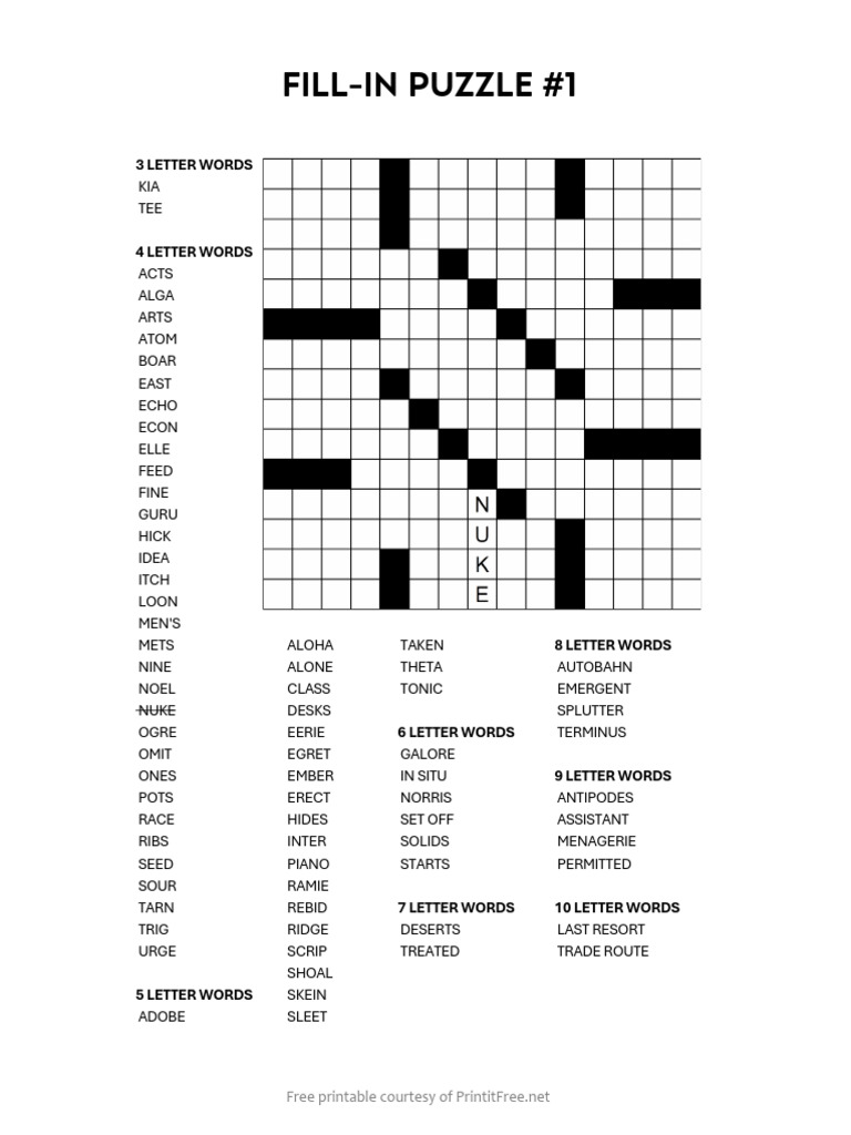Word List for Fill-in Puzzle | PDF | Language Arts & Discipline
