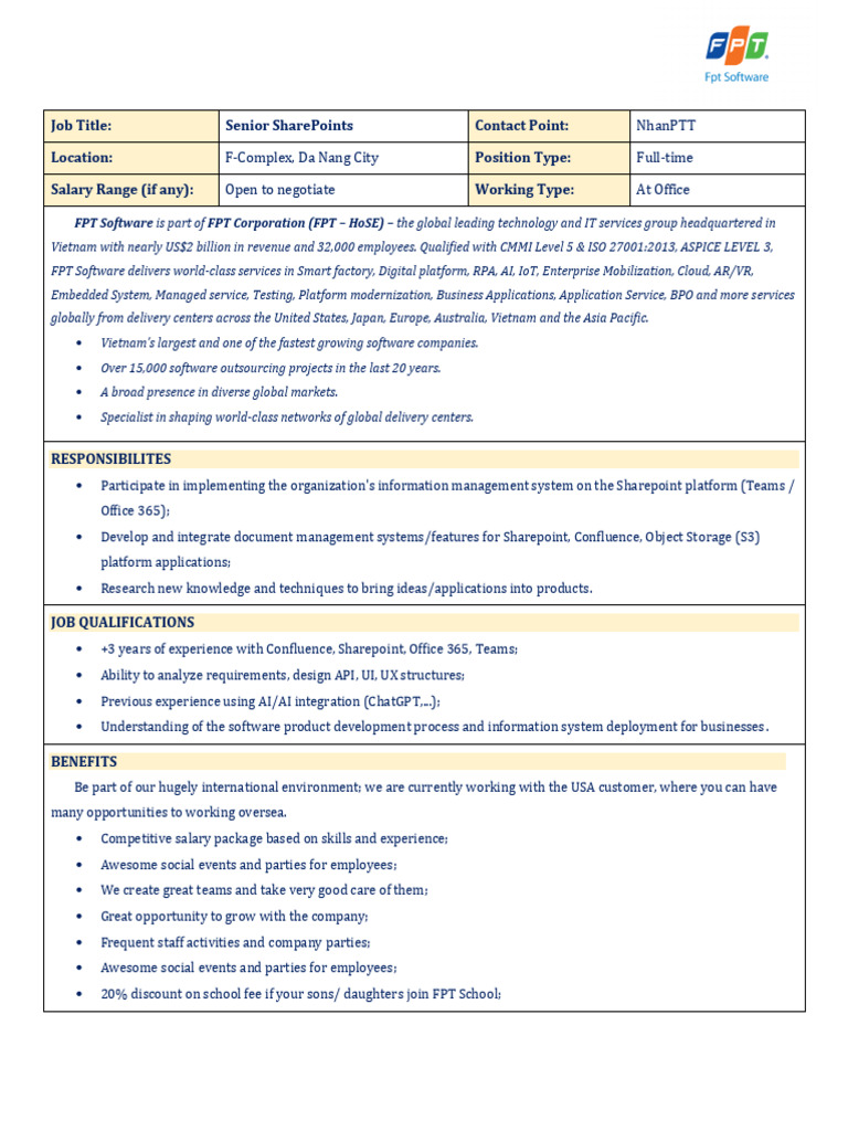 Senior SharePoint Role in Da Nang | PDF | Computing | Information ...