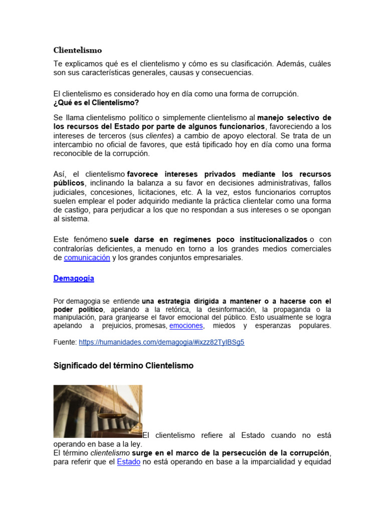Qué es el clientelismo político | PDF | Corrupción política | Estado ...