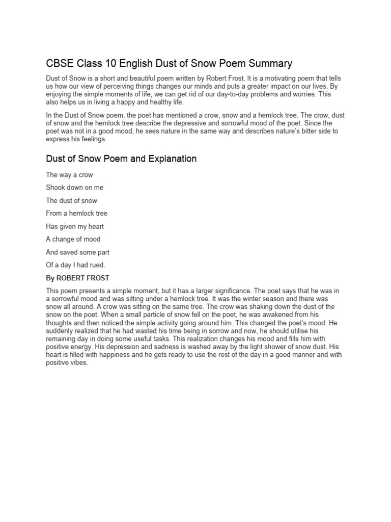 cbse-class-10-english-dust-of-snow-poem-summary-pdf