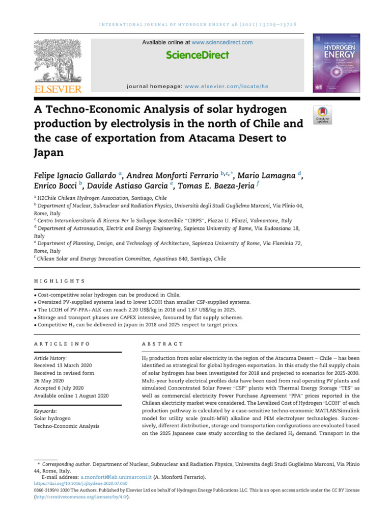 A Techno-Economic Analysis of Solar Hydrogen | PDF | Solar Power ...