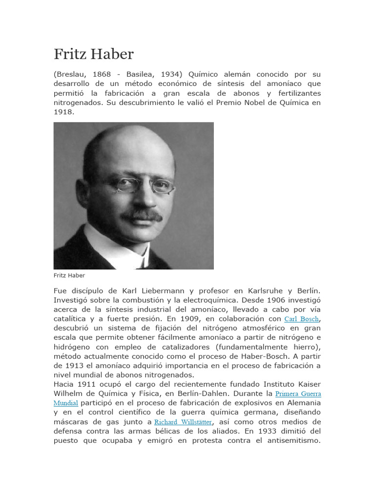 Fritz Haber: Pionero del Amoníaco | PDF | Arte