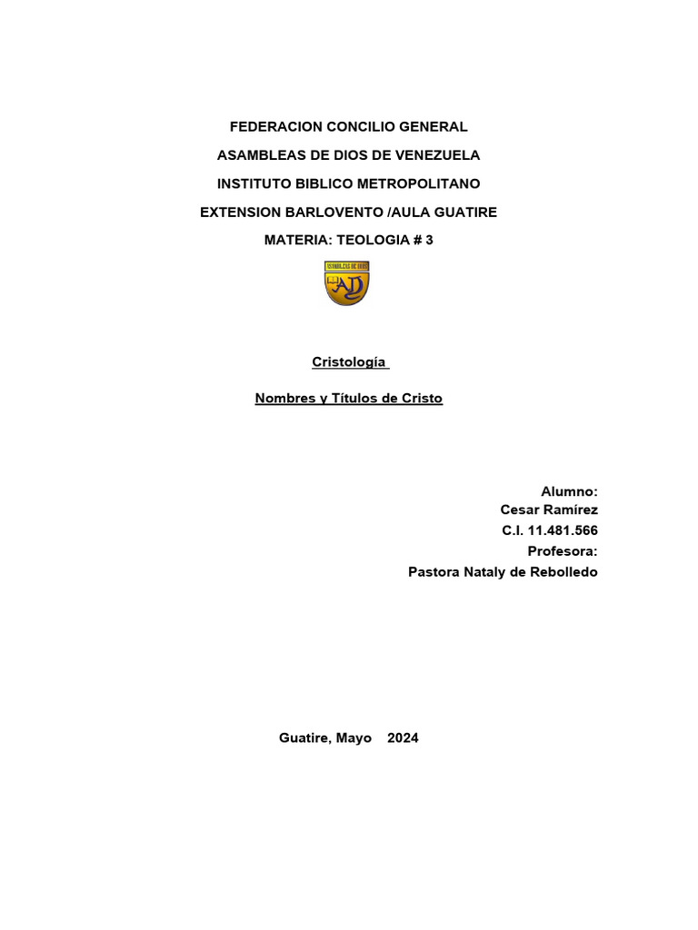 Nombres Y Titulo De Cristo Pdf Jesús Dios