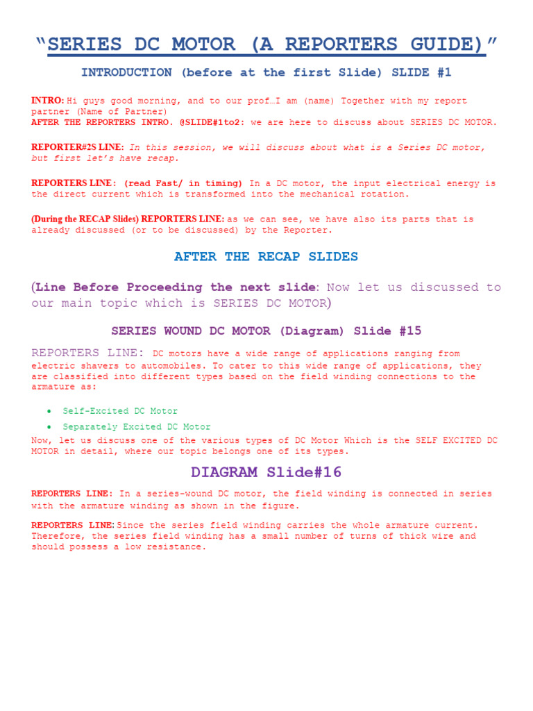 Series DC Motor Script | Download Free PDF | Electric Motor ...