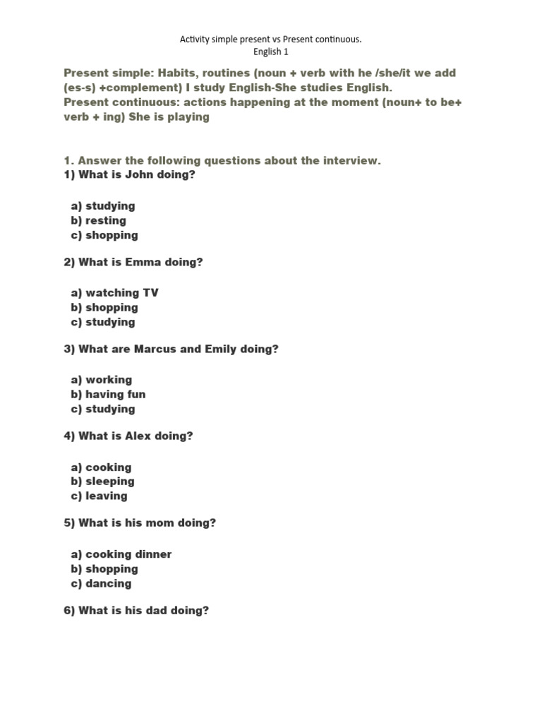 Simple Present vs Present Continuous Guide | PDF