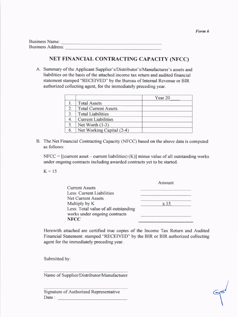 NFCC Computation and Bidding Form | PDF | Taxes | Money