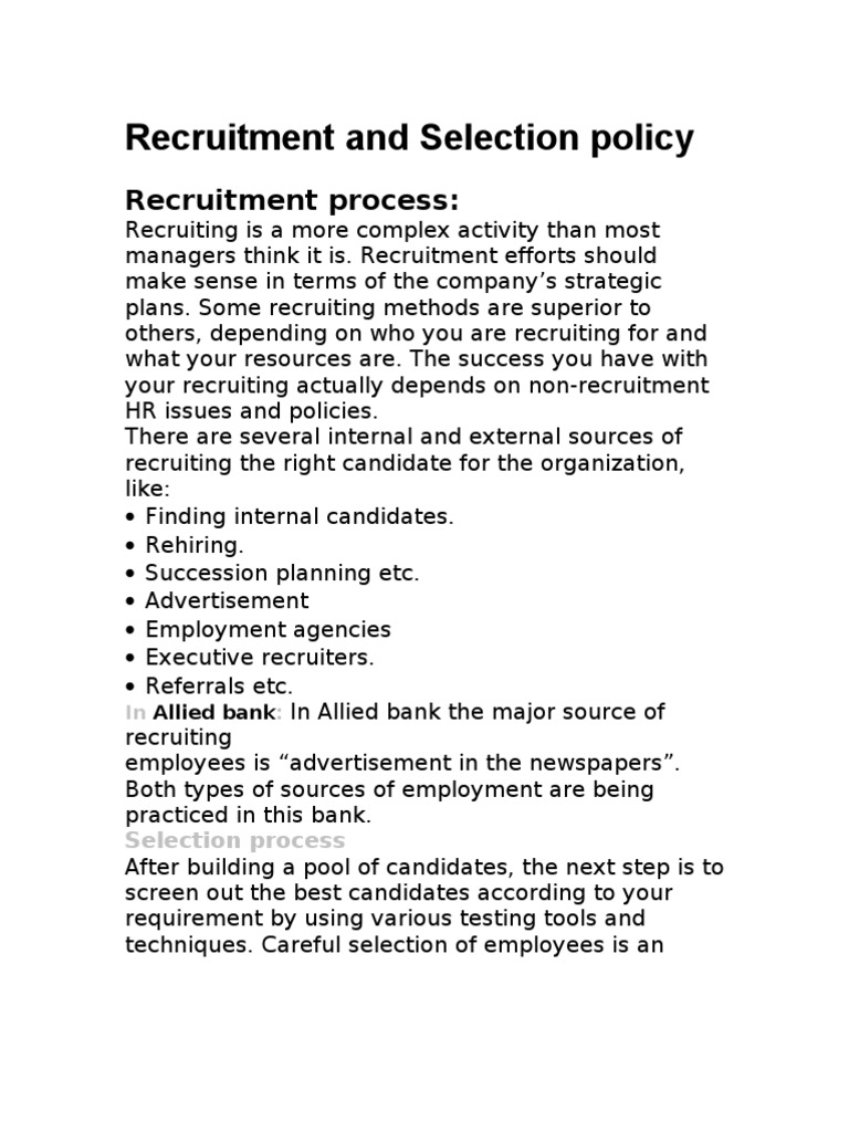 Recruitment and Selection Policy Abl | PDF | Recruitment 