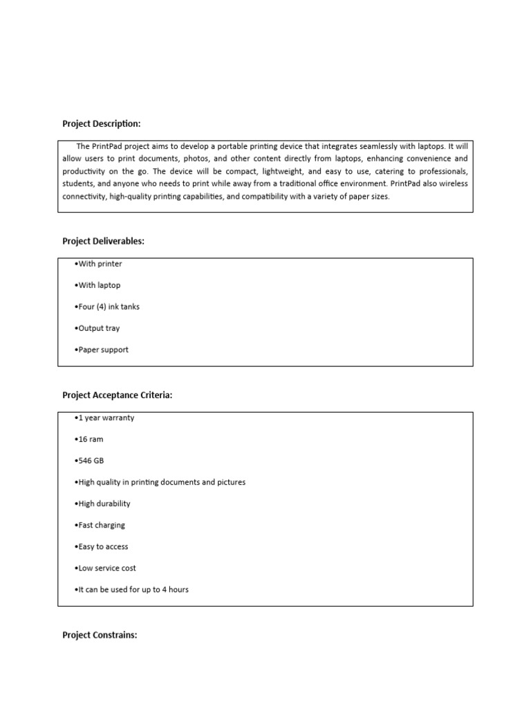 Portable Laptop Printer Project Overview | PDF