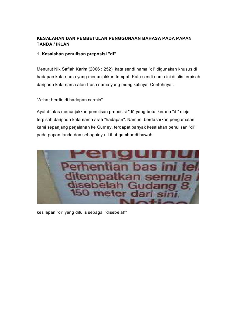 Kesalahan Dan Pembetulan Penggunaan Bahasa Pada Papan Tanda Pdf