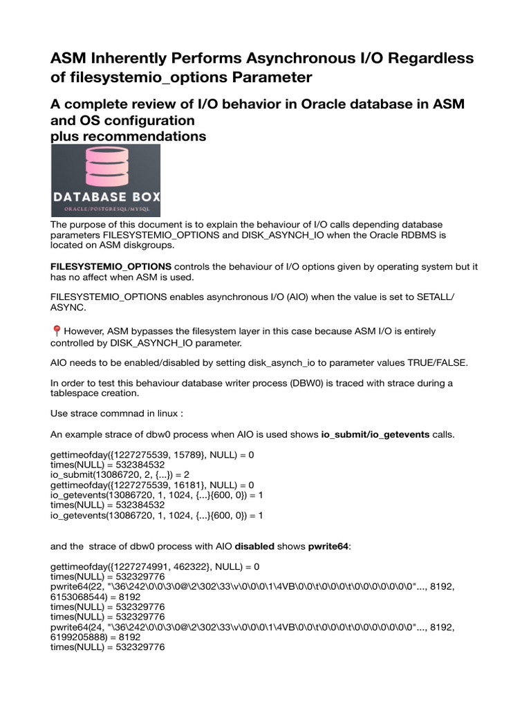 ASM and Asynchronous I/O in Oracle 19c | PDF | Input/Output | Cache ...
