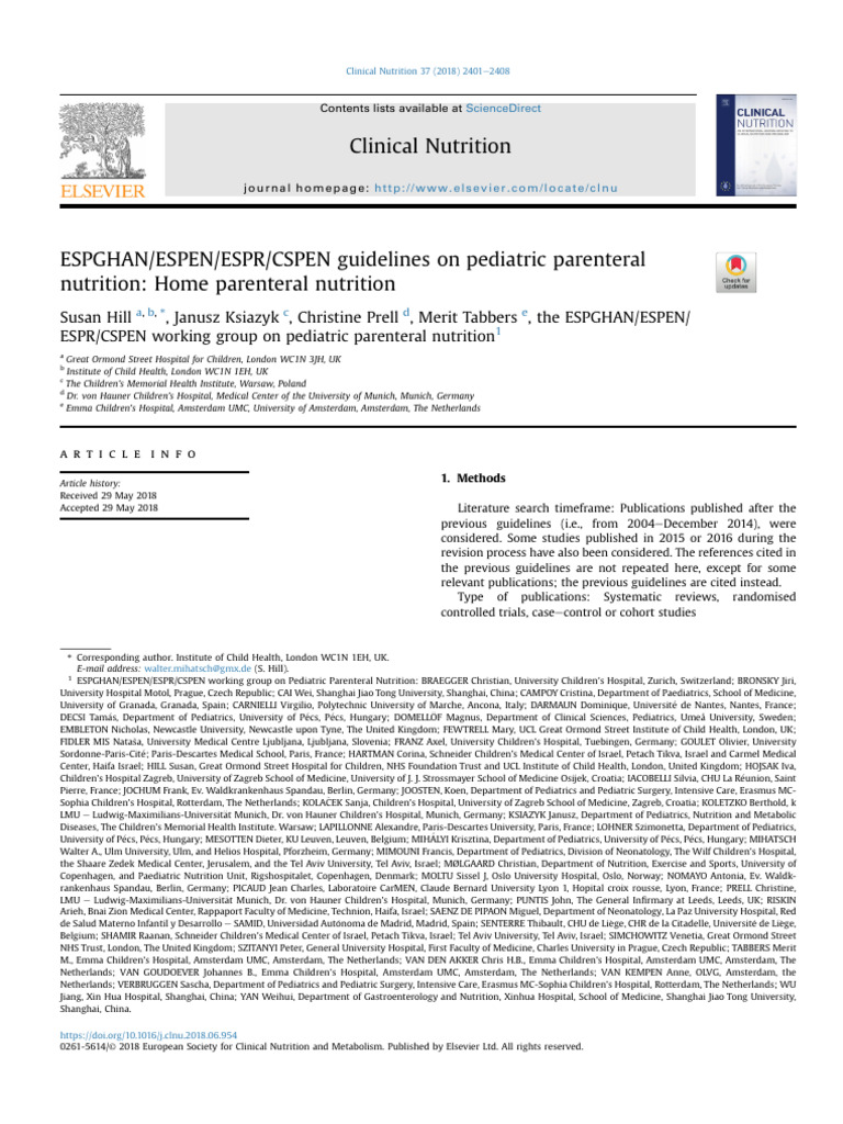 Hill S, Et Al., ESPGHAN ESPEN ESPR CSPEN Guidelines On Pediatric ...