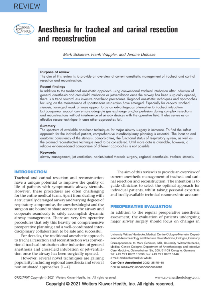 Anesthesia_for_tracheal_and_carinal_resection PDF Anesthesia Surgery