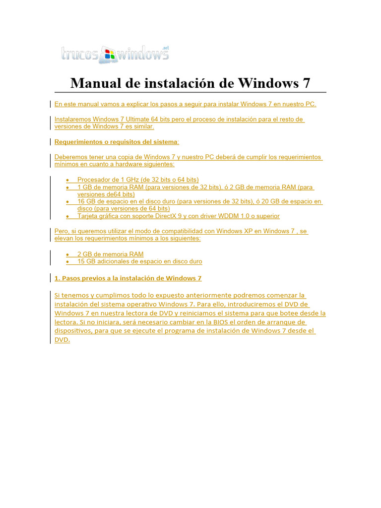 Guía de instalación de Windows 7 | PDF | Windows 7 | Microsoft Windows