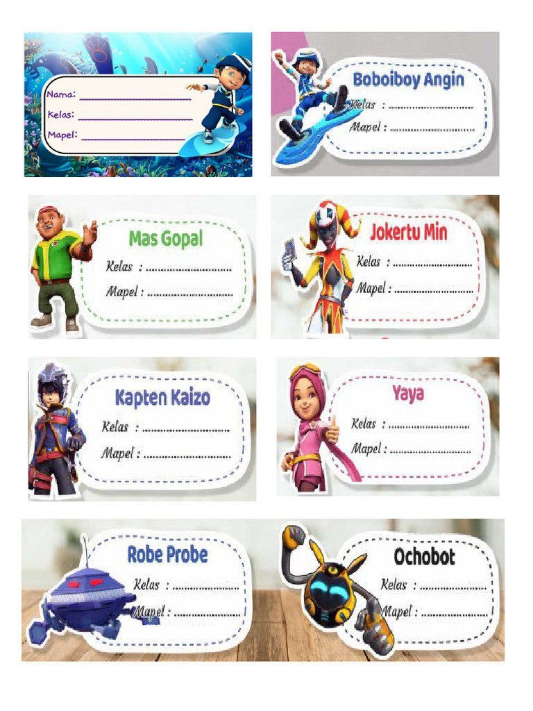  Template Label Nama Buku Anak.boboiboy 