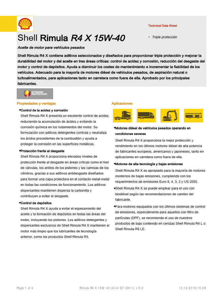 Rimula R4 X 15W40 | PDF | Aceite de motor | Motores
