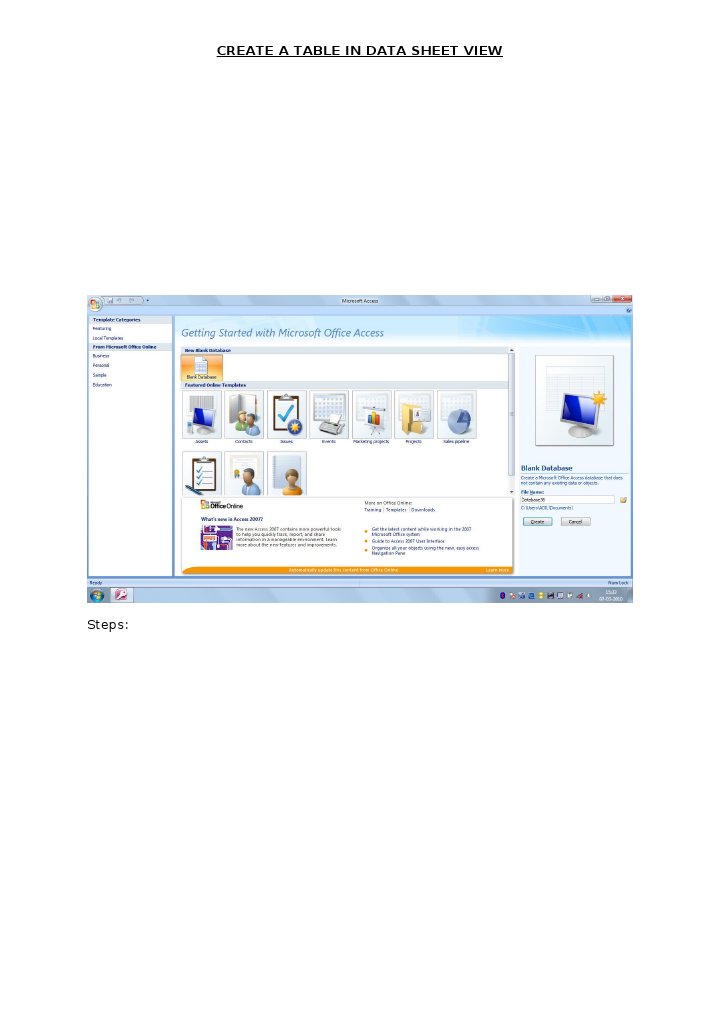 How to Create a Table in Data Sheet View | PDF
