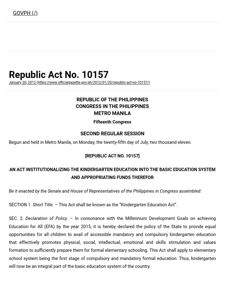 Kindergarten Education Act of 2012 | PDF | Kindergarten | Teachers