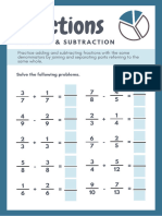 Adding Fractions Worksheet in Blue Simple Style