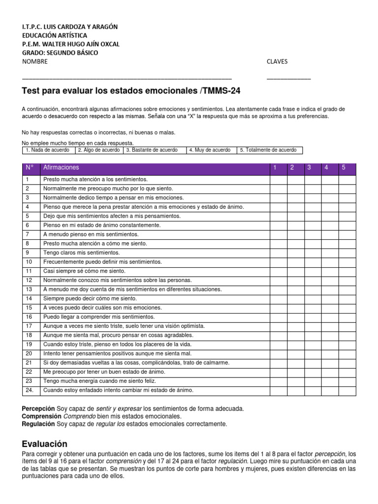 Estado Emocional I.T.P.C. | PDF | Las emociones | Estado de ánimo ...