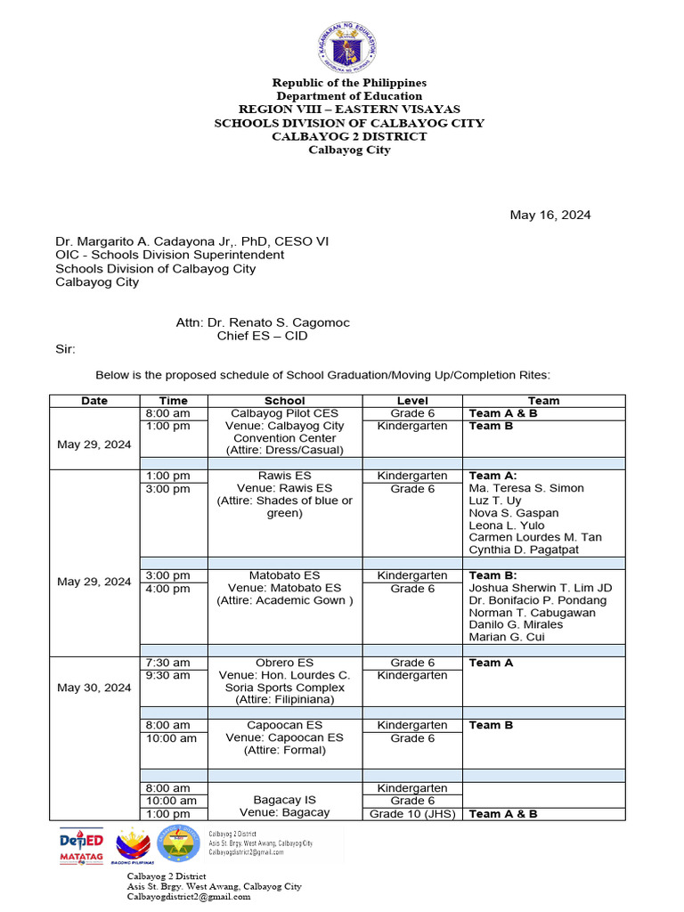 2025 Graduation Schedule PDF