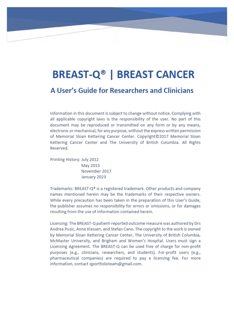 Breast Q Breast Cancer User Guide | PDF