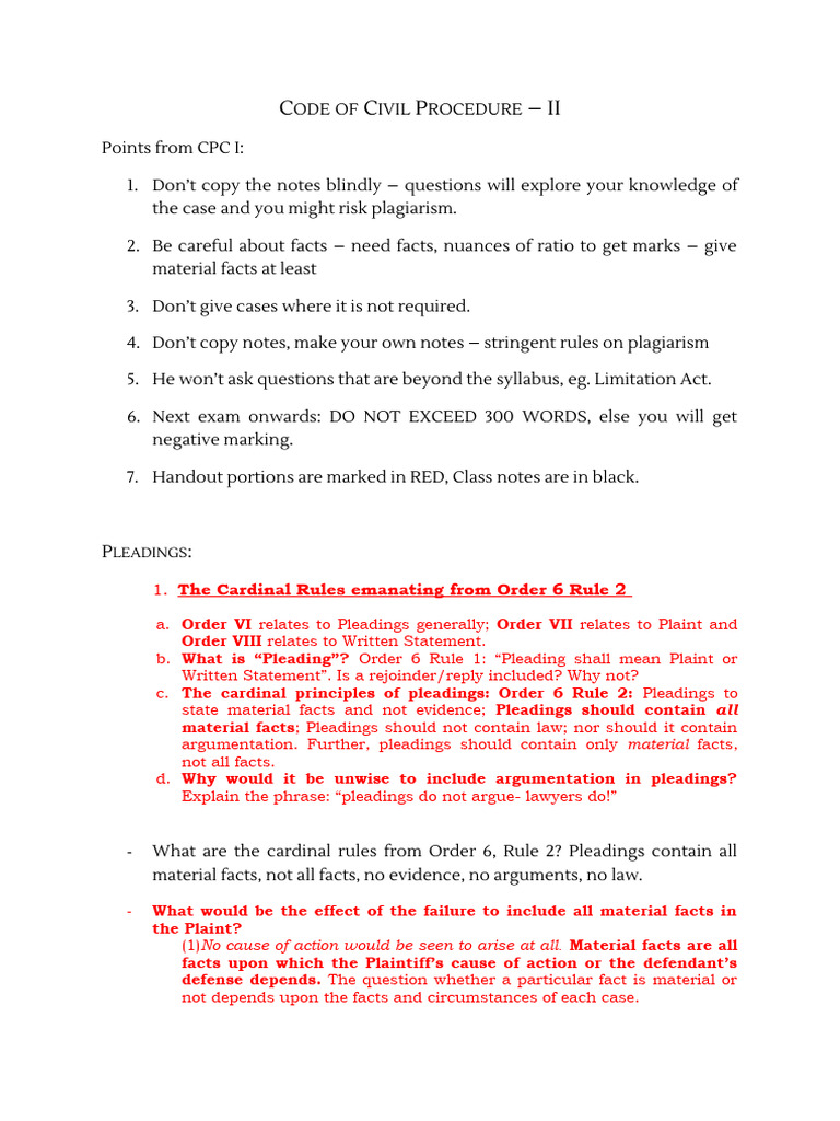 Code of Civil Procedure Notes #1 | PDF | Lawsuit | Equity (Law)