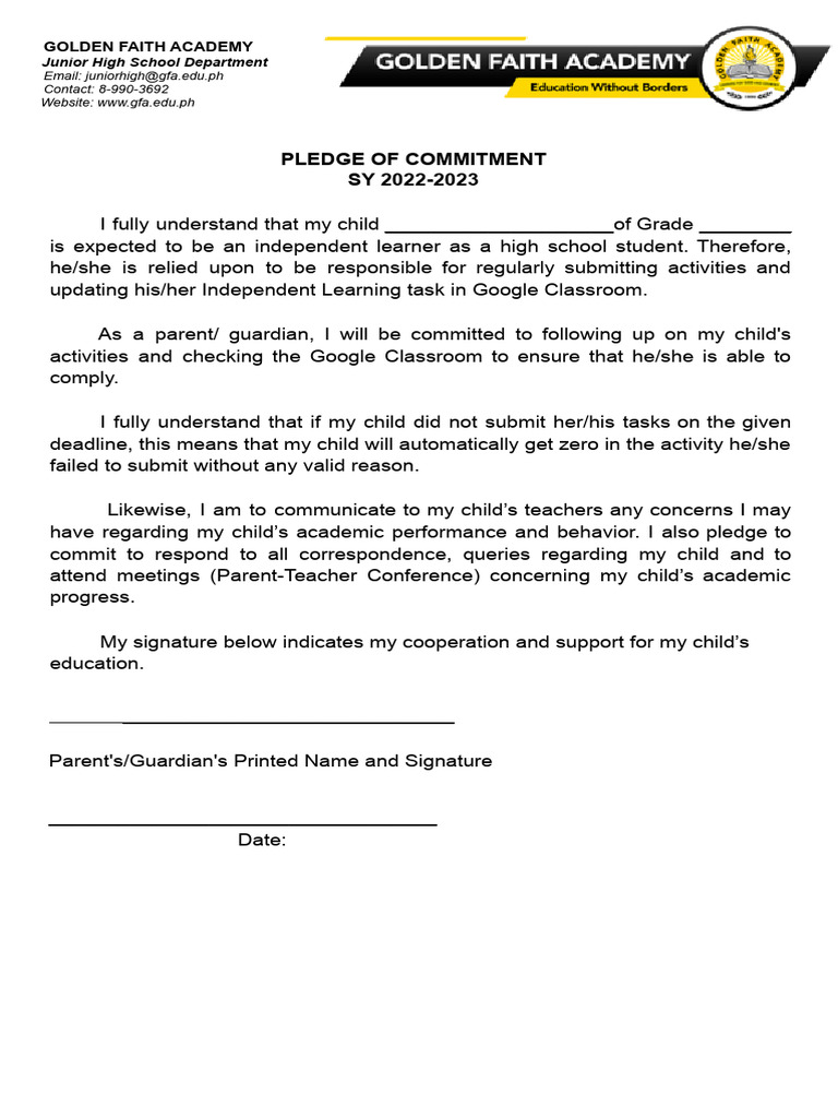 Parent Commitment for Student Success | PDF
