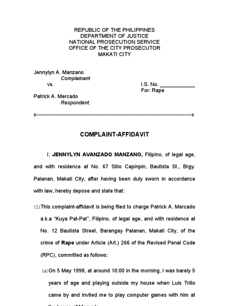 RAPE (Complaint Affidavit)  Makati