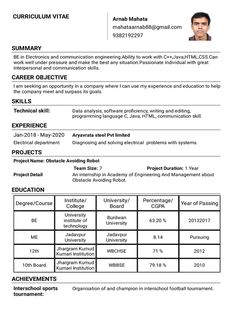 Arnab Mahata's Engineering CV | PDF | Computing