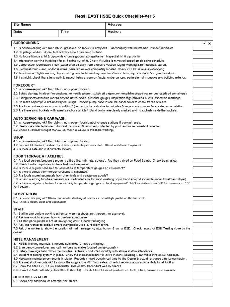 Retail Store Checklist in | PDF | Housekeeping | Filling Station
