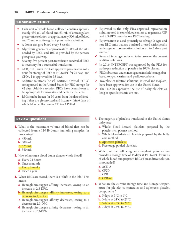 Summary Chart: Fundamental Concepts | PDF | Platelet | Blood Donation