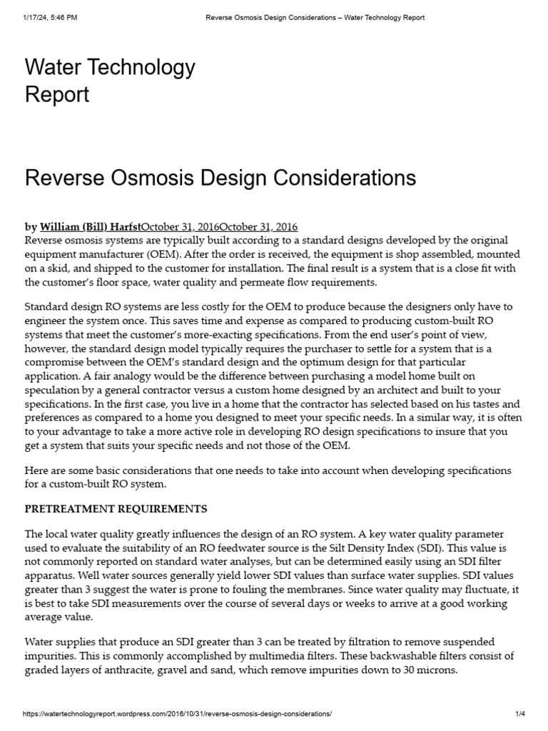 Reverse Osmosis Design Considerations – Water Technology Report | PDF ...
