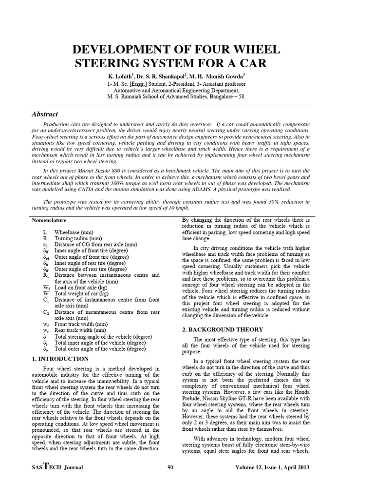 Development of Four Wheel Steering Syste | PDF | Steering | Gear