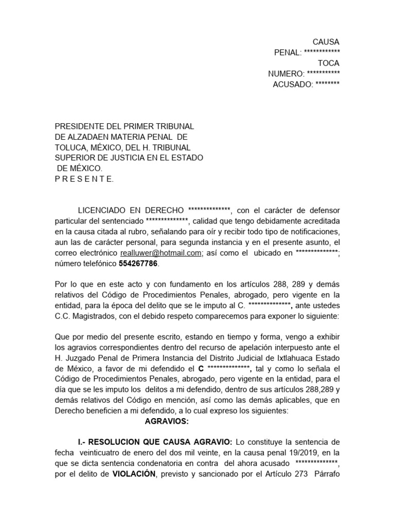 Agravios Sistema Tradicional Penal | PDF | Judicaturas | Violación