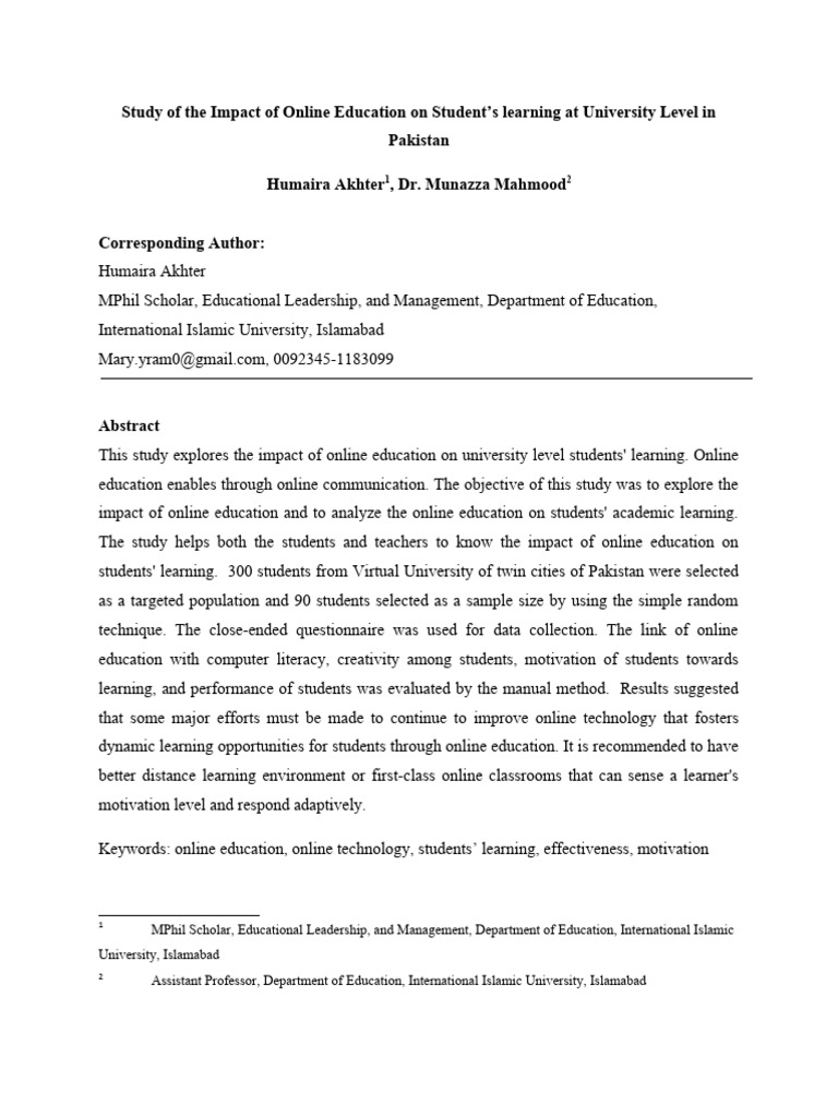Online Education's Impact on University Learning | PDF | Educational ...