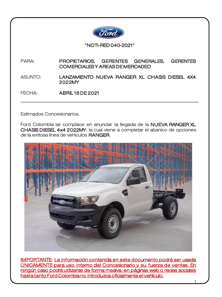 Ficha Tecnica Ford Ranger Chasis Los Coches 1 | PDF | Tracción en las ...