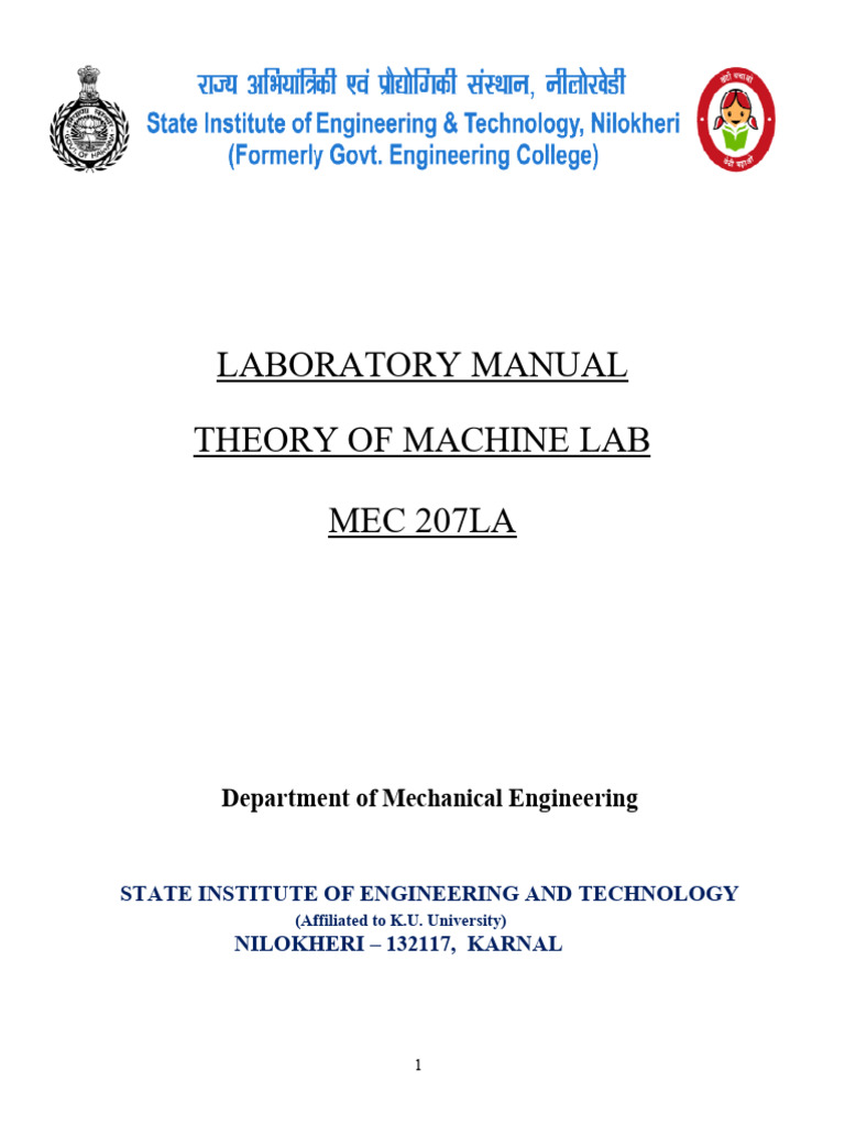 Theory of Machine Lab Manual | PDF | Rotation | Torque