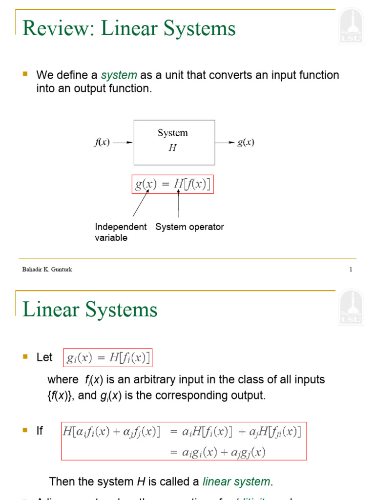 Review linear systems we define a as a unit that converts an input