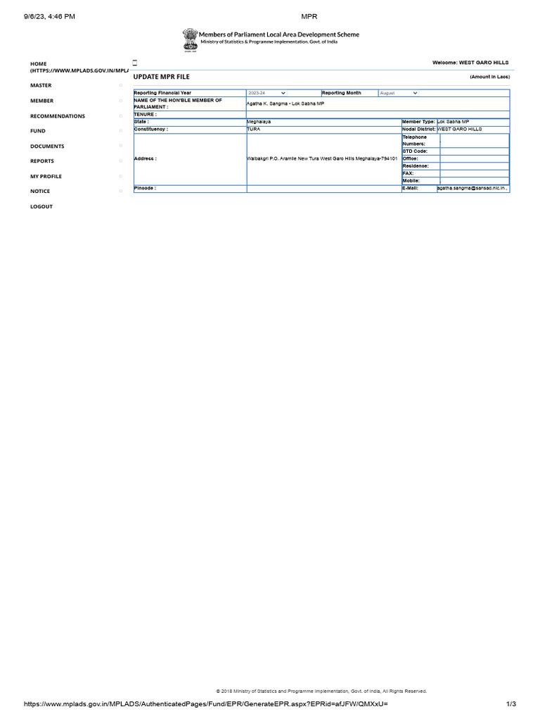 MPLADS Financial Report for Tura MP | PDF | Government Of India ...