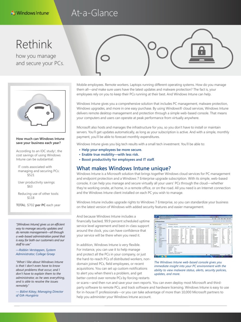 Windows Intune at A Glance | PDF | Microsoft Windows | Windows 7