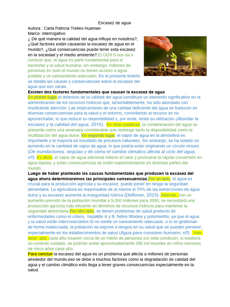Causas y Consecuencias de la Escasez de Agua | PDF | Agua | Saneamiento