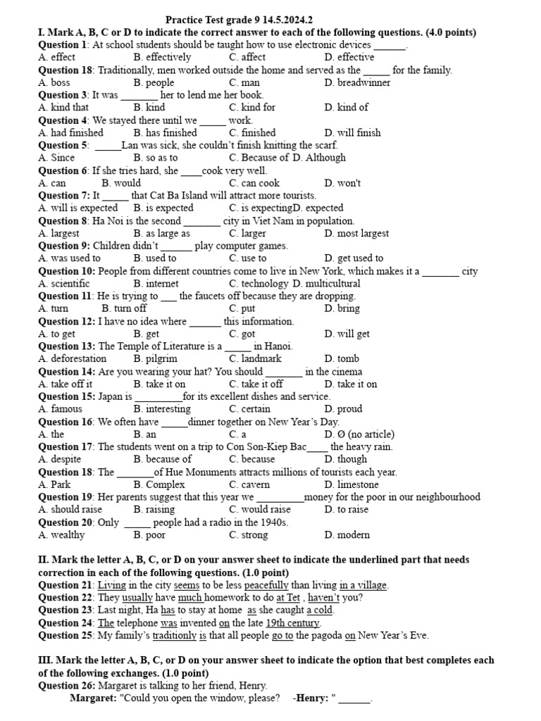 Grade 9 Practice Test Questions | PDF | Ozone Depletion | Sun