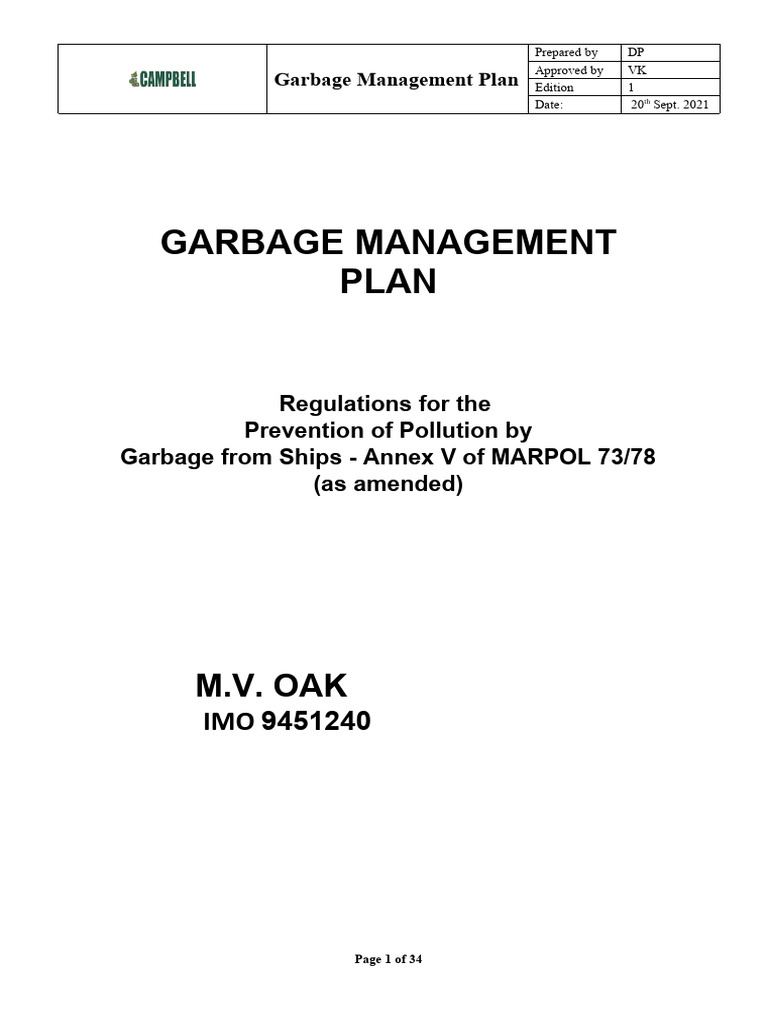 Garbage Management Plan for Ships | PDF | Municipal Solid Waste | Waste