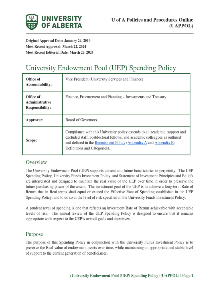 UEP Spending Policy Overview | PDF | Investing | Financial Endowment