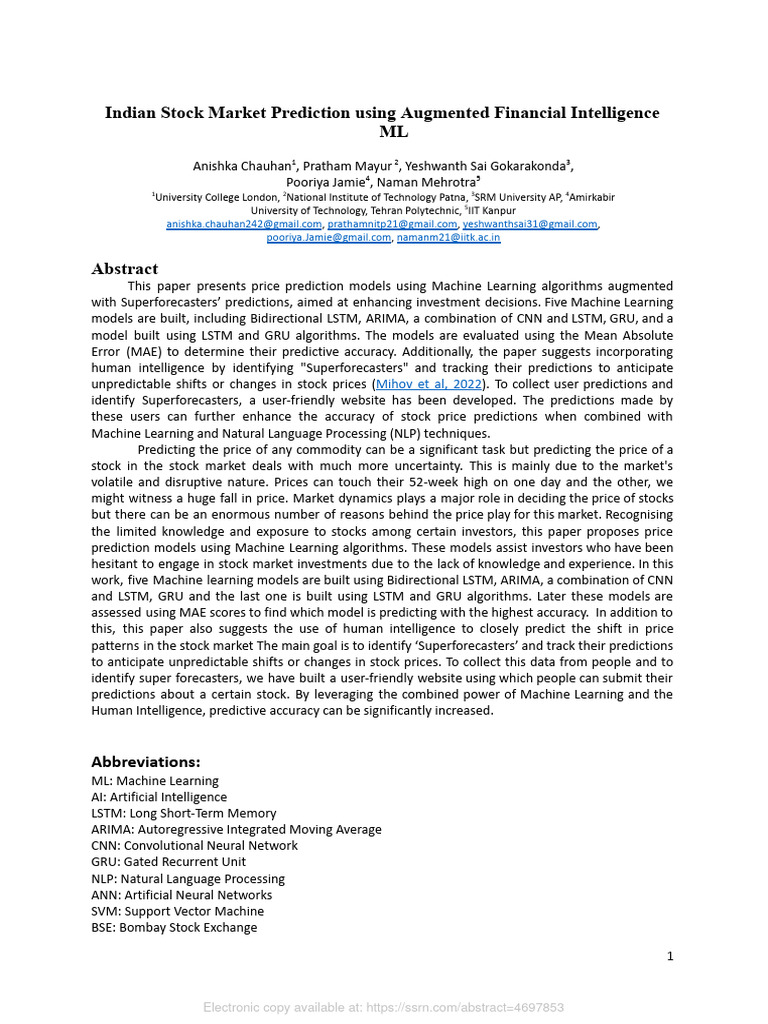 Indian Stock Market Prediction Models | PDF | Artificial Neural Network ...