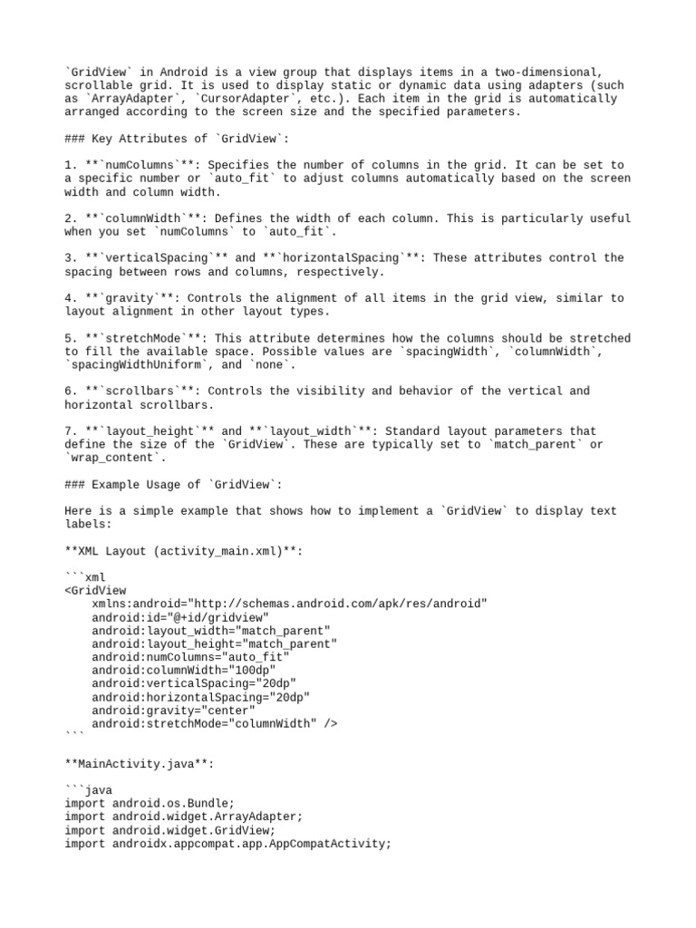  gridview in android is a view gro pdf page layout android