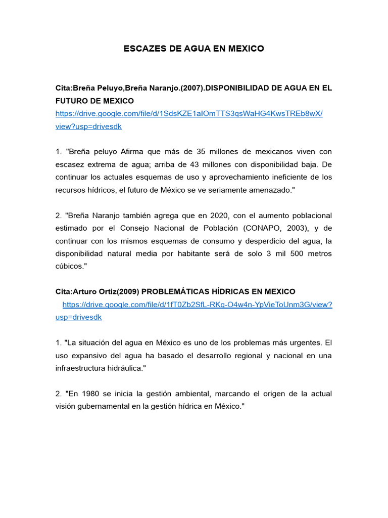 Escasez De Agua En Mexico Pdf Agua México