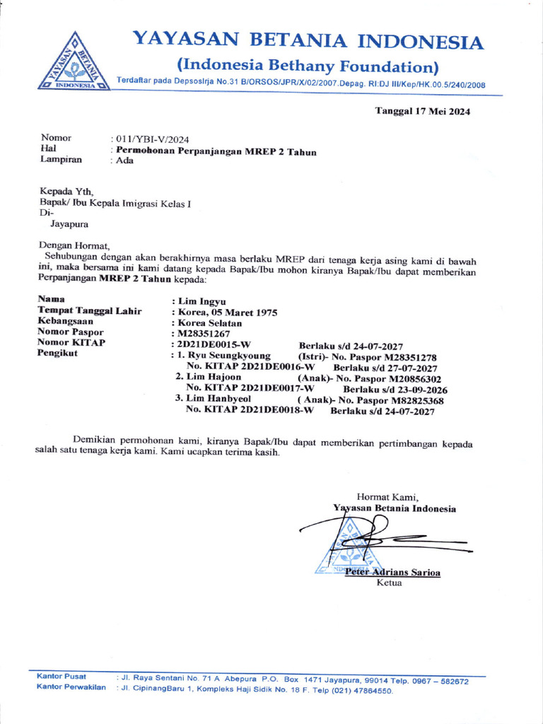 Permohonan Perpanjang MREP An - Lim Ingyu | PDF