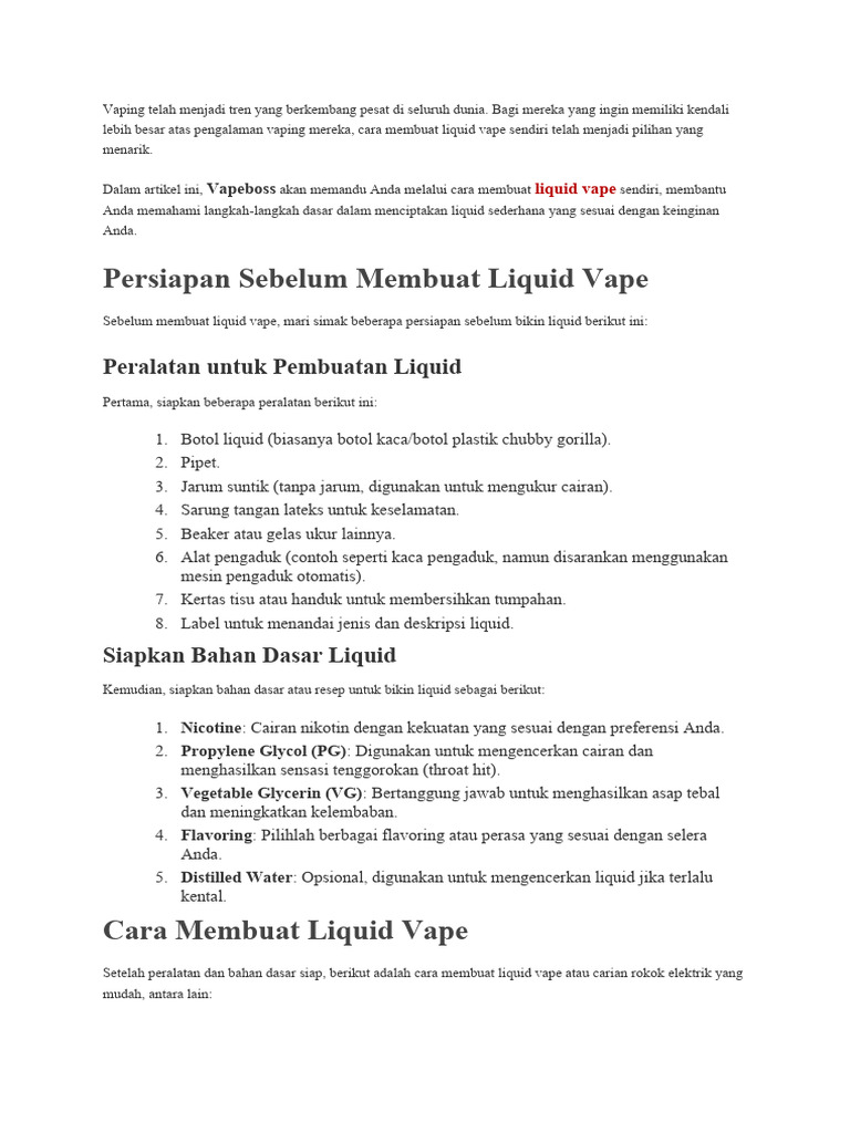 Panduan Membuat Liquid Vape Sendiri